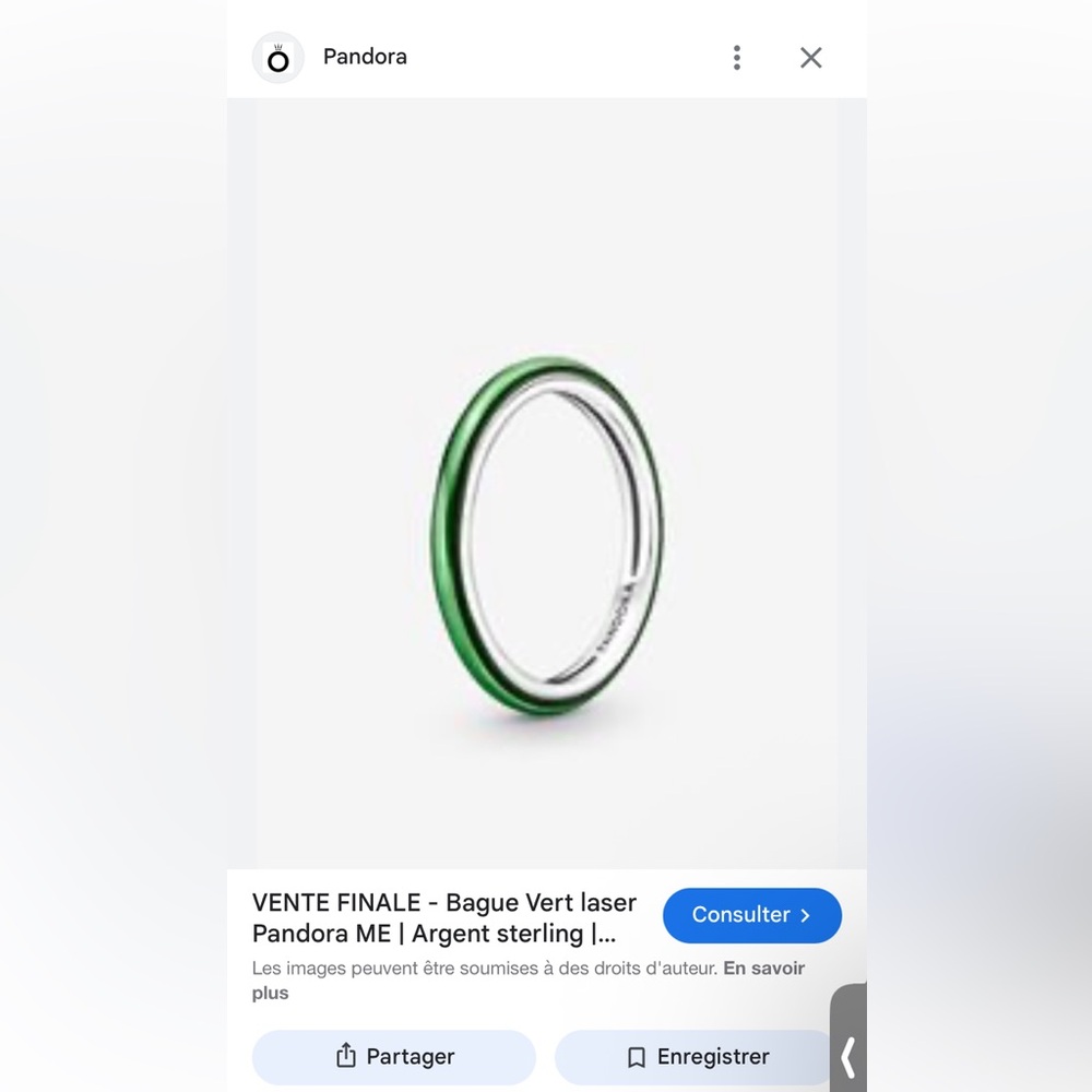 Pandora Sterling Silver and Green Band
